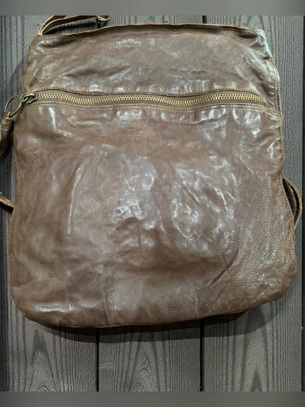 margot Brown Leather Crossbody Backpack with Front Zip